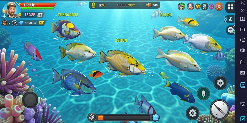 Screenshot gameplay BROJP yang menunjukkan aksi menembak ikan yang seru.