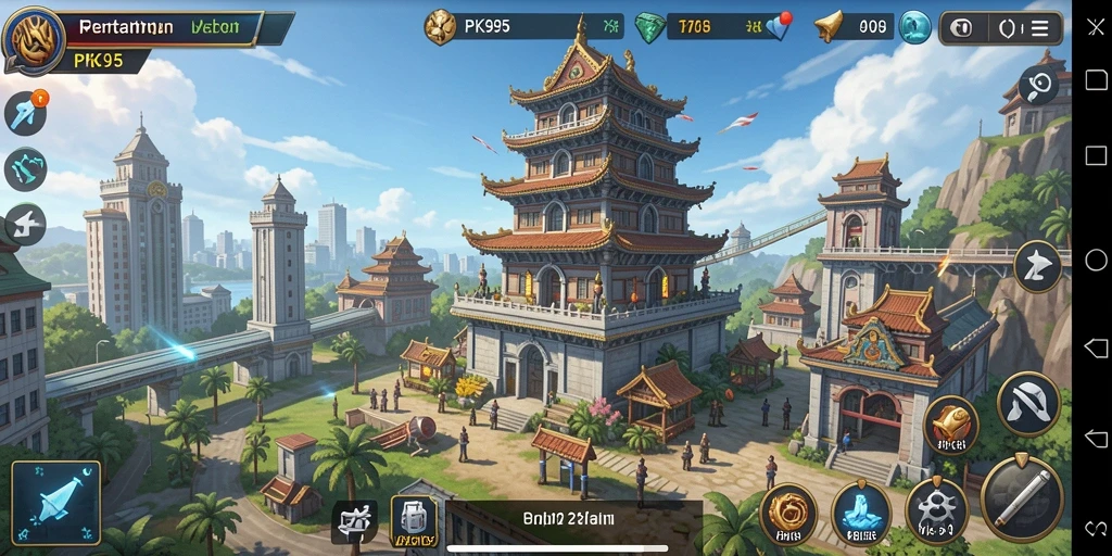 Tangkapan layar gameplay PK95 menampilkan aksi Tower Defense yang intens.