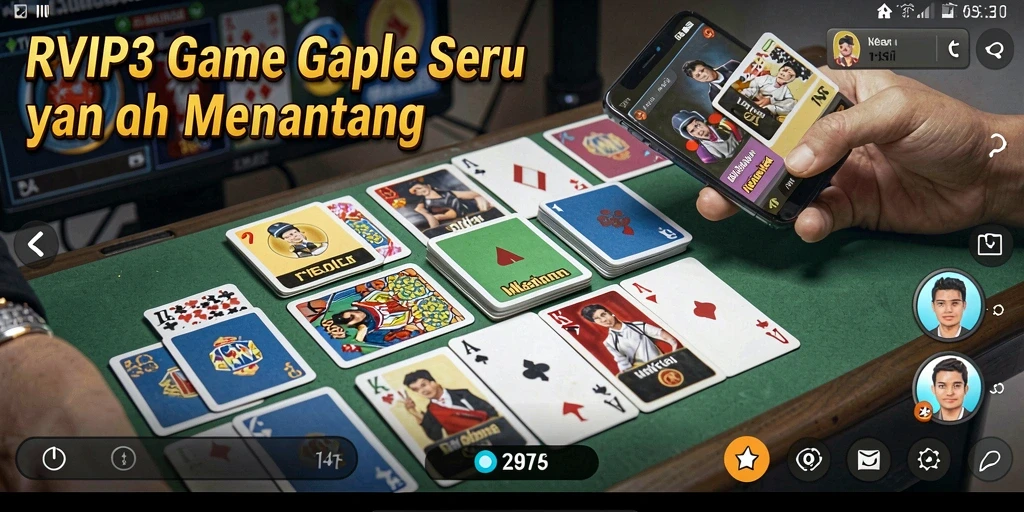 Tampilan utama gameplay Gaple di RVIP3 yang seru.